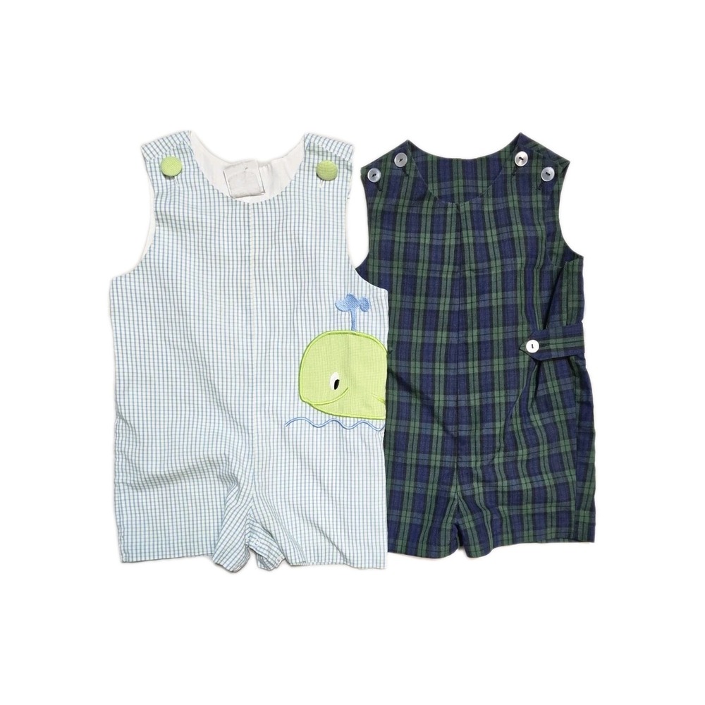 Castle And Crowns Boys  Romper Plaid Dolphin 24 Months Imps Lot Of 2
